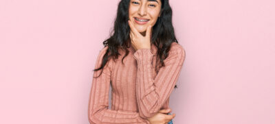 Hispanic,Teenager,Girl,With,Dental,Braces,Wearing,Casual,Clothes,Looking